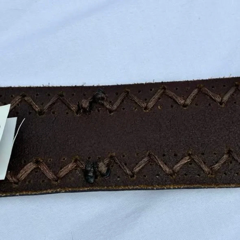 JCPenney Mens Chocolate Brown Genuine Leather Whipstitch Western Belt Size M